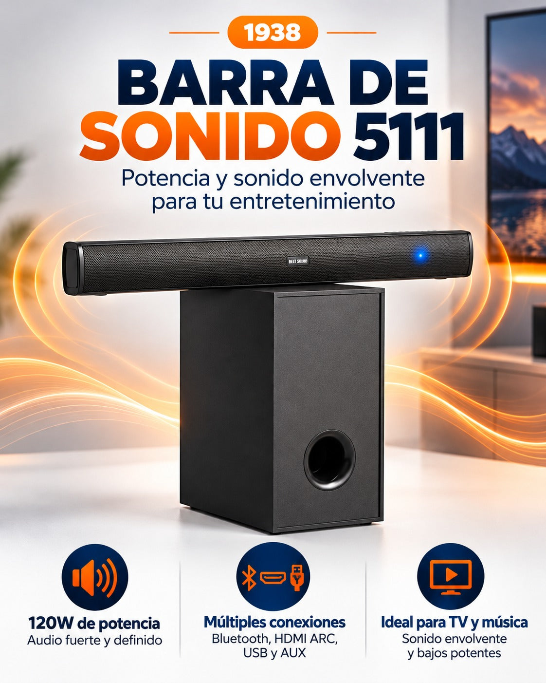 Barra de Sonido 5111 de 120W con Subwoofer